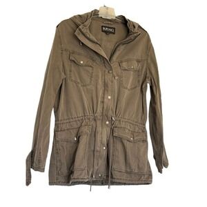 Buffalo David Bitton Olive Green Utility Jacket Hooded Military Field Coat Large